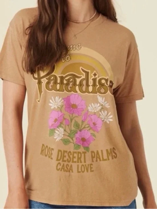 Spell Tan Paradise Graphic Tee with Pink & White Flowers - Picture 1 of 3